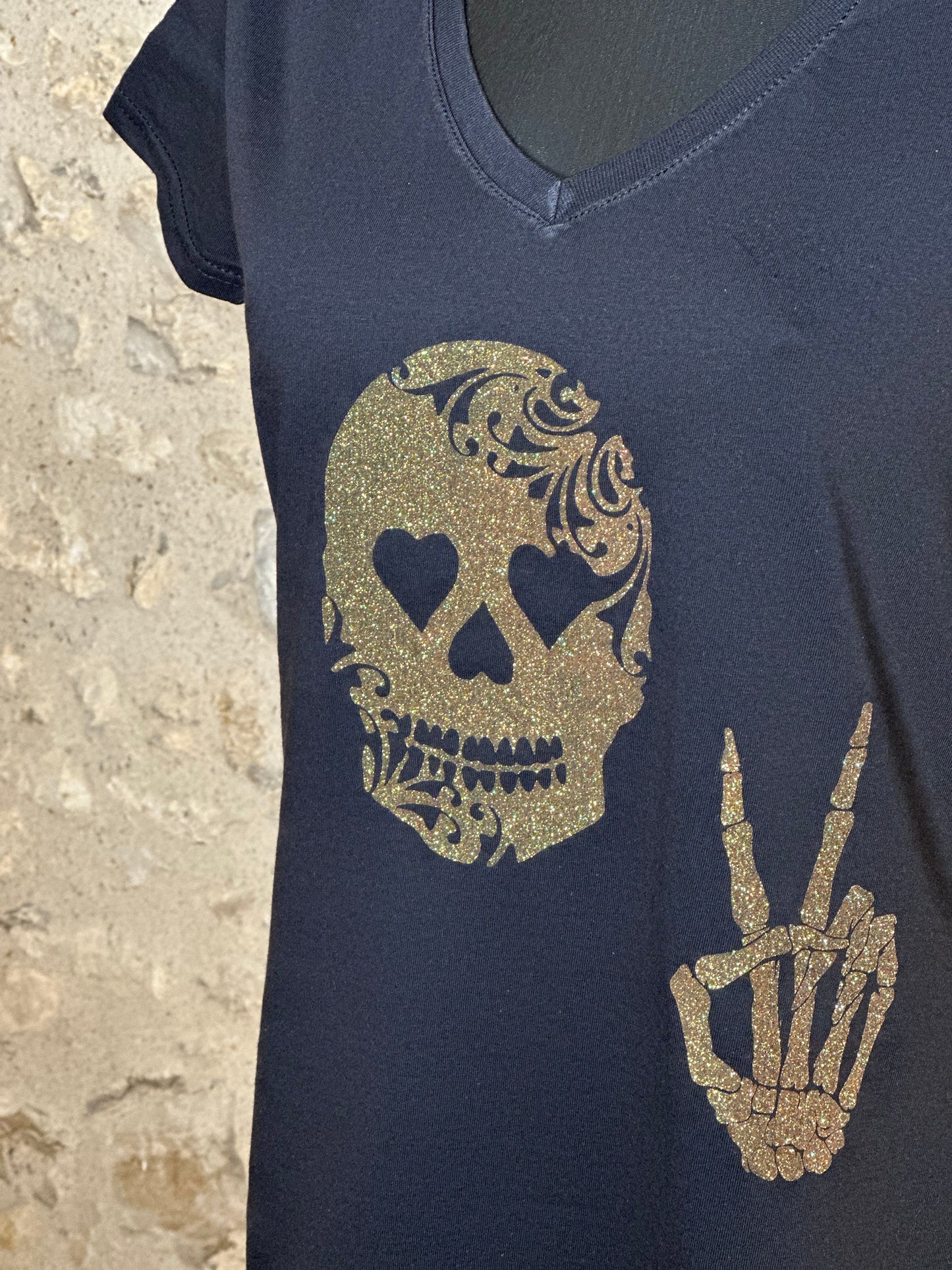 T-shirt femme-Tête de mort-Effet glitter