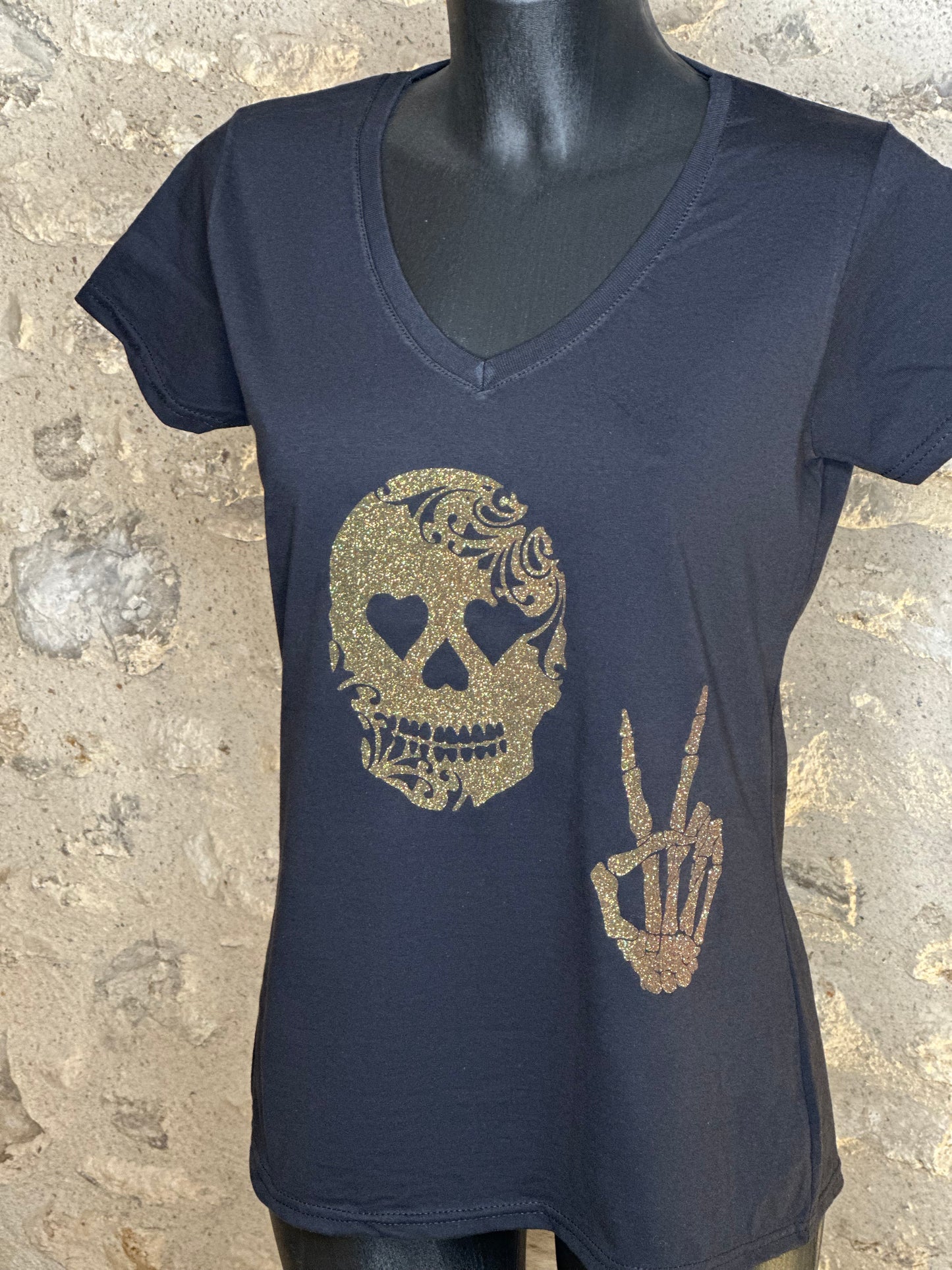 T-shirt femme-Tête de mort-Effet glitter