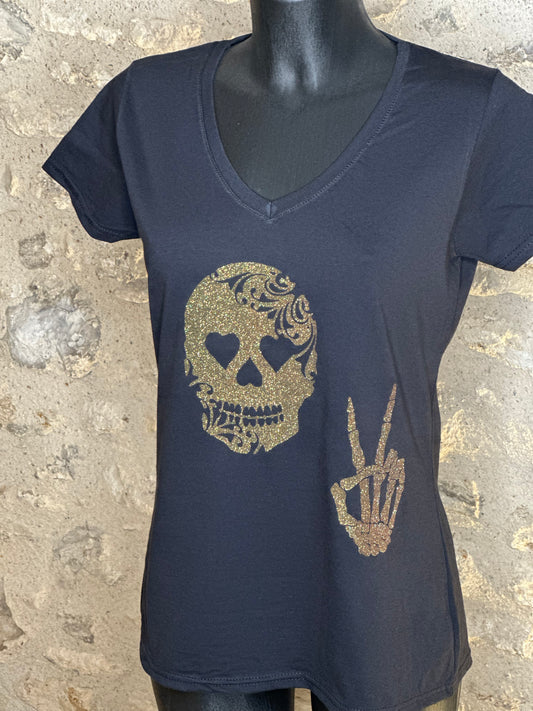 T-shirt femme-Tête de mort-Effet glitter